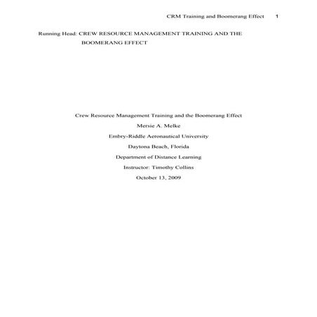 CRM TRAINING AND BOOMERANG EFFECT