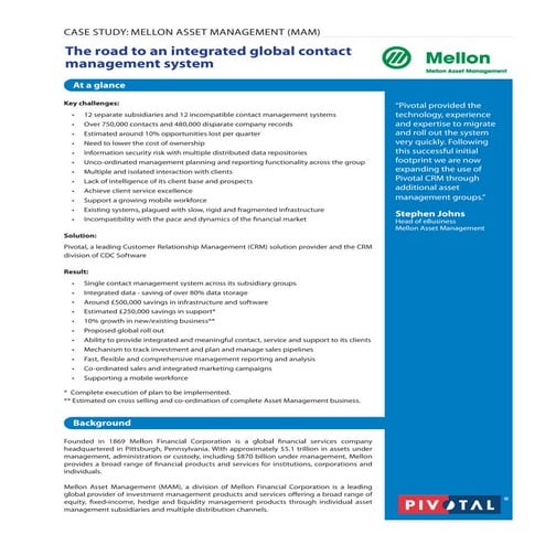 Pivotal CRM Mellon Asset Management  - case study
