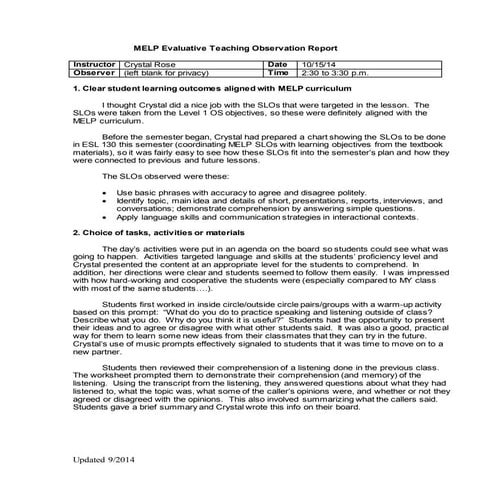 Evaluative Observation 2014