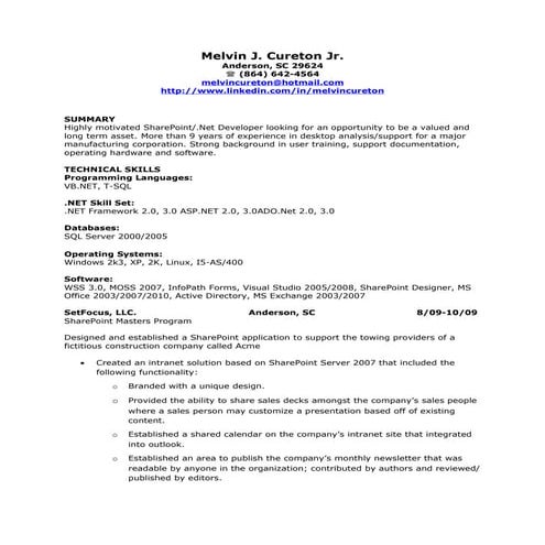 Melvin Cureton Resume