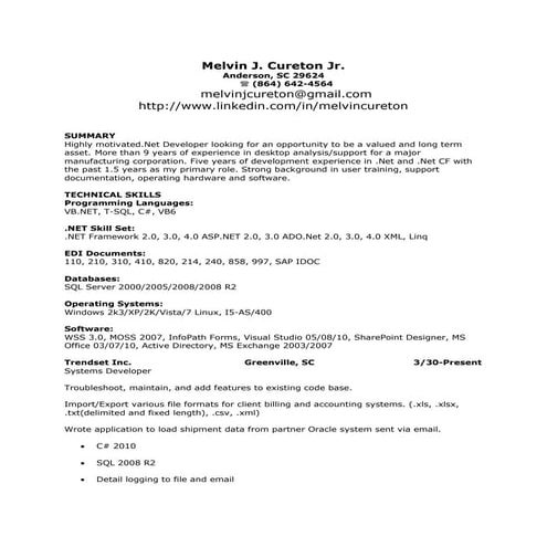 Melvin Cureton Resume