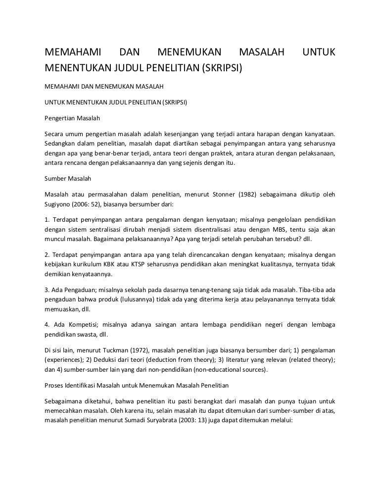 Memahami Dan Menemukan Masalah Untuk Menentukan Judul Penelitian Memahami Dan Menemukan Masalah Untuk Menentukan Judul Penelitian