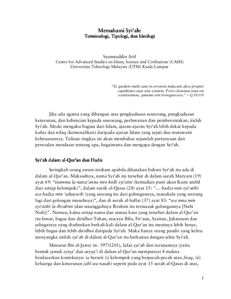 Memahami Syiah - Kronologi, Ideologi, Tipologi