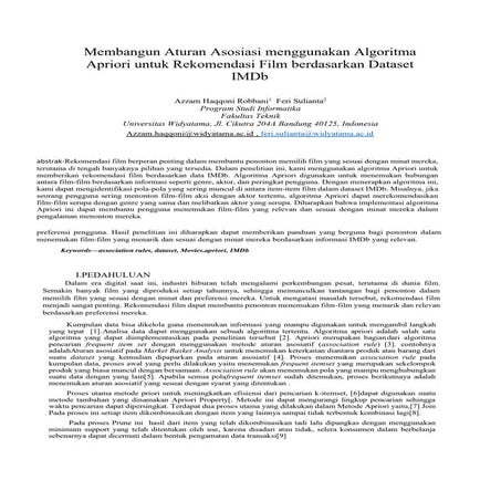 Membangun Aturan Asosiasi menggunakan Algoritma Apriori untuk Rekomendasi Fil...
