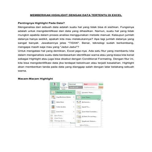 Memberikan highlight dengan data tertentu di excel | PDF