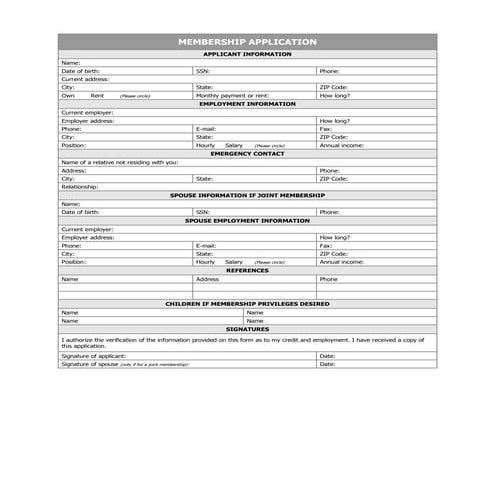 Membership application