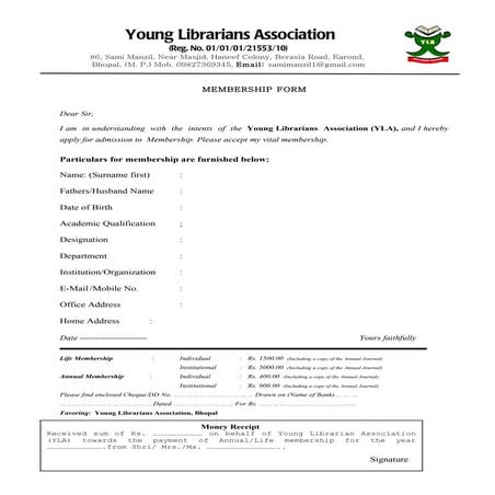 Membership Form Of Yla