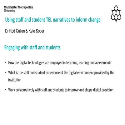 Using staff and student technology enhanced learning (TEL) narratives to info...