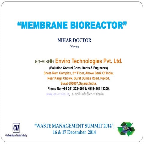 Membrane Bio reactor-2015 study material | PDF