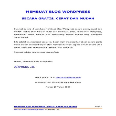 Membuat Blog Wordpress Secara Gratis, Cepat Dan Mudah