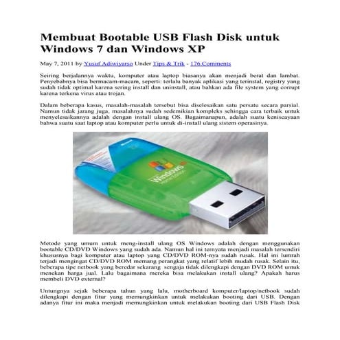 Tips dan trik instalasi Windows XP dari USB flashdisk
