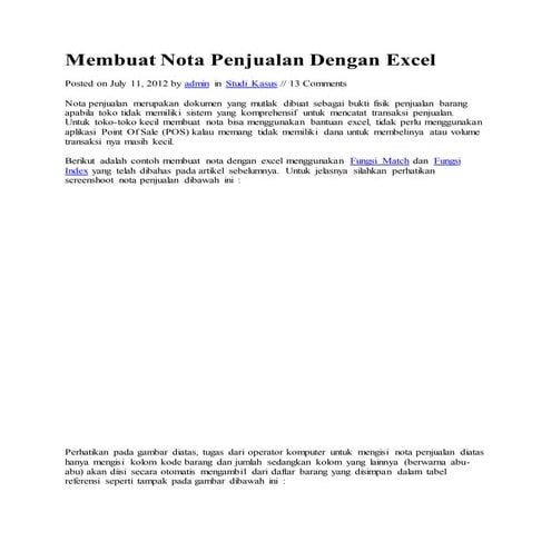 Membuat nota penjualan dengan excel | DOCX