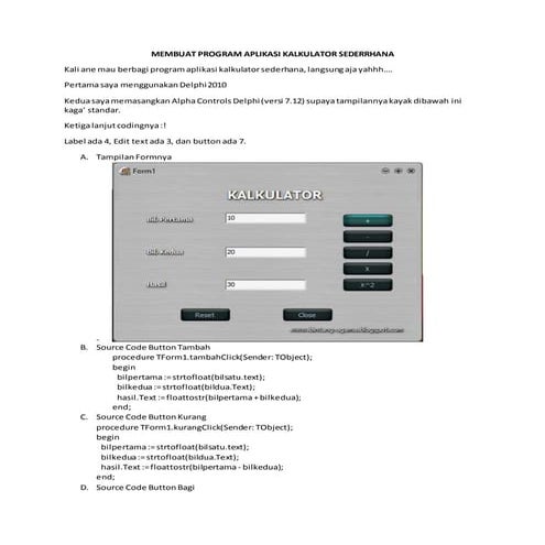 Membuat program aplikasi kalkulator sederrhana dengan delphi