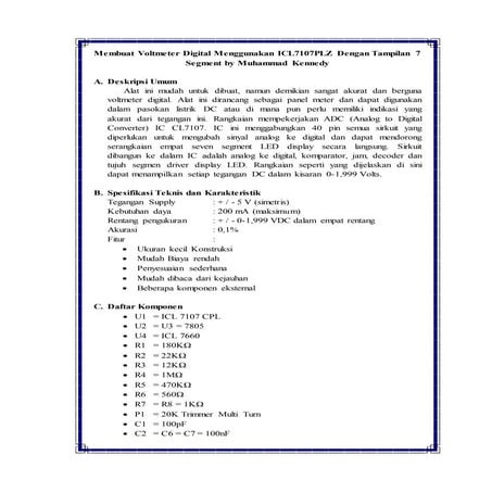 Membuat voltmeter digital menggunakan icl7107 plz dengan tampilan 7 segment b...