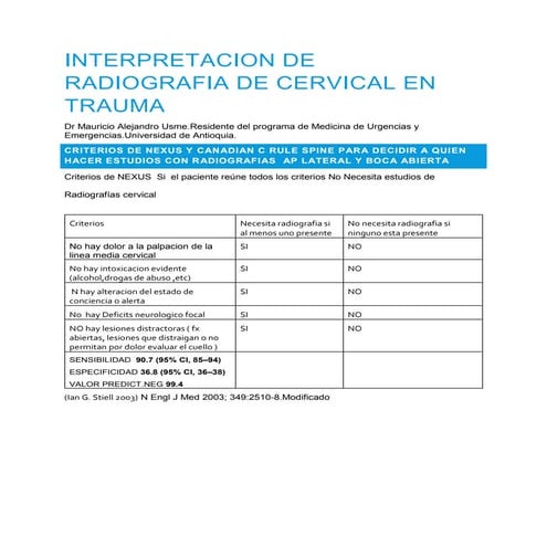 Fichas para  interpretacion de radiografia de cervical en urgencias 