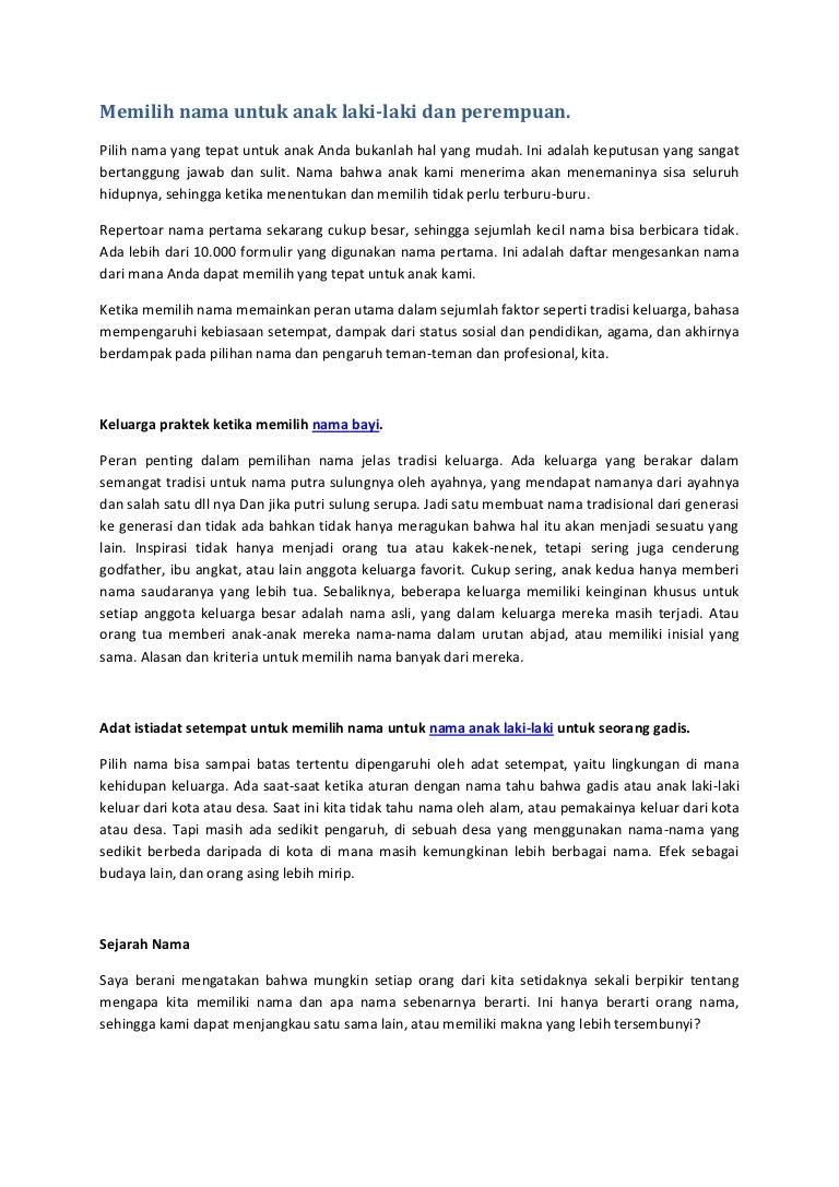 Memilih Nama Untuk Anak Laki Laki Dan Perempuan