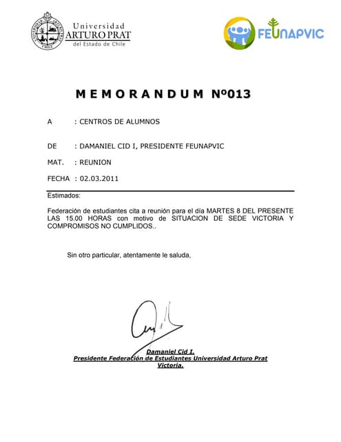 Memo 013 FEUNAPVIC