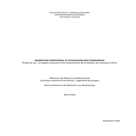 Memoire marketing territorial et evaluation des evenements