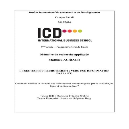 LE SECTEUR DU RECRUTEMENT,  « VERS UNE INFORMATION PARFAITE »