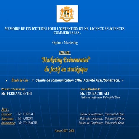 Memoire de fin d'etude . marketing evenementiel : cas de la cellule de commun...