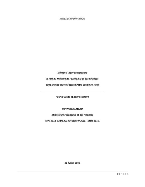 Memoire petro caribe par Wilson Laleau