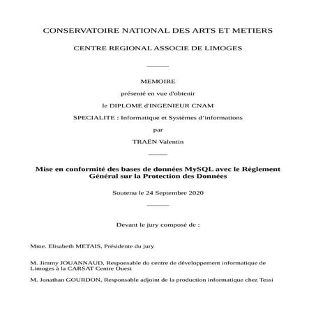 Mise en conformité des bases de données MySQL avec le RGPD | PDF
