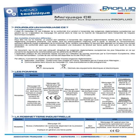 Marquage CE - Applications aux équipements PROFLUID - Mise à jour Juillet 2014