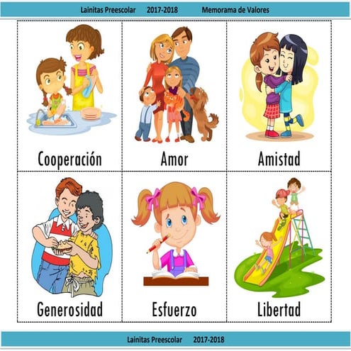 Memorama de valores para peques de preescolar