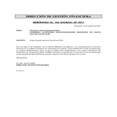 Memorando cupodegastoejerciciofinanciero2018