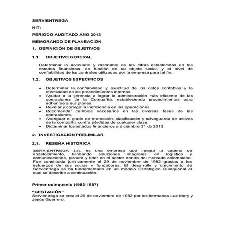 Memorando de planeacion