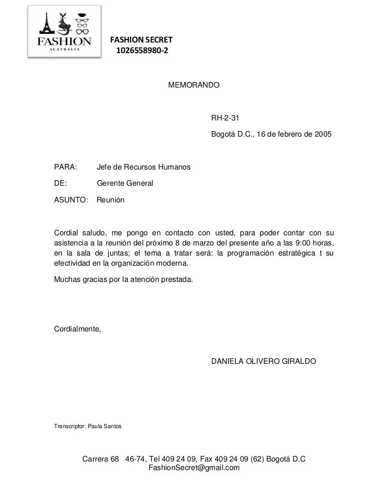 Ejemplo De Memorando