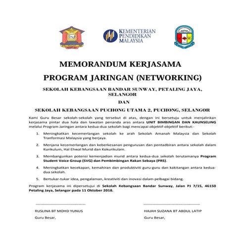 Memorandum kerjasama    program jaringan