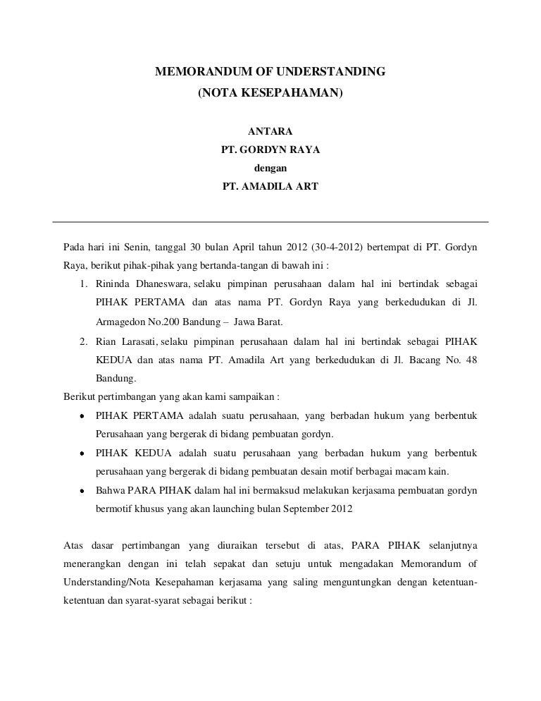 Memorandum Of Understanding