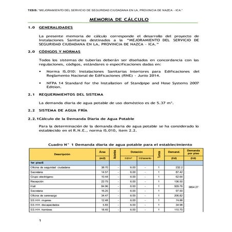 Memoria de calculo de instalaciones sanitarias