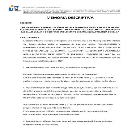 Memoria descriptiva  vias locales, san luis - gamarra - final - ii etapa final