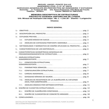 Memoria descriptiva de estructuras chosica