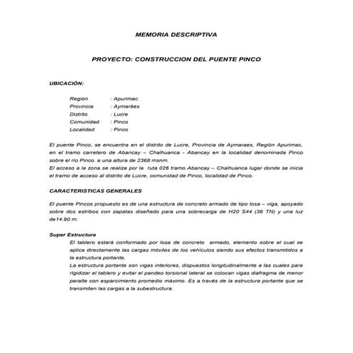 Memoria descriptiva puente pinco