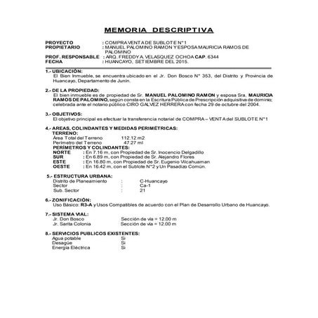 Memoria descriptiva MANUEL PALOMINO