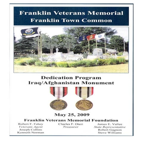 Franklin Veterans Memorial - Dedication Program