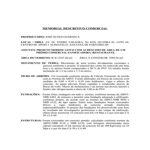 Memorial descritivo comercial | DOC