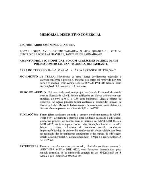 Modelo memorial descritivo obra | PDF