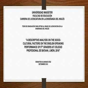 A descriptive analysis on the sociocultural factors of the English speaking p...