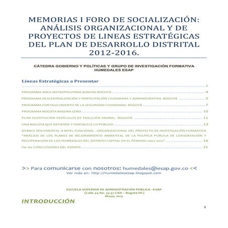 Memorias del 1er Foro de socialización sobre el análisis organizacional y de ...