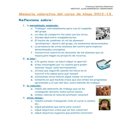 Memoria valorativa del curso de blogs 2012