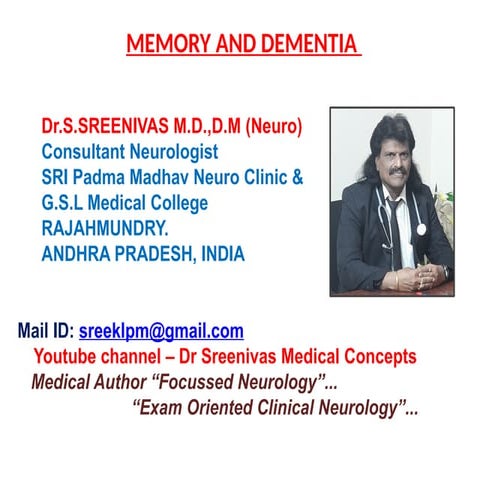Presentation on memory and dementia disorder | PPTX