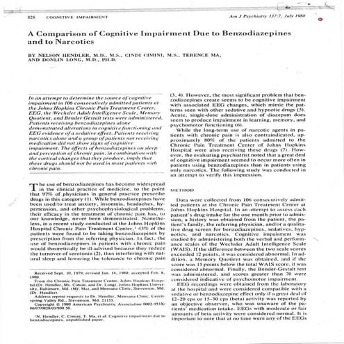 Memory loss benzodiazepines vs narcotics