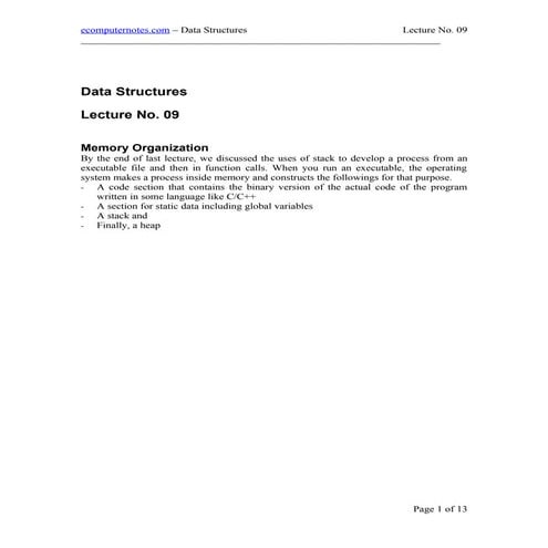 e computer notes - Memory organization | DOC