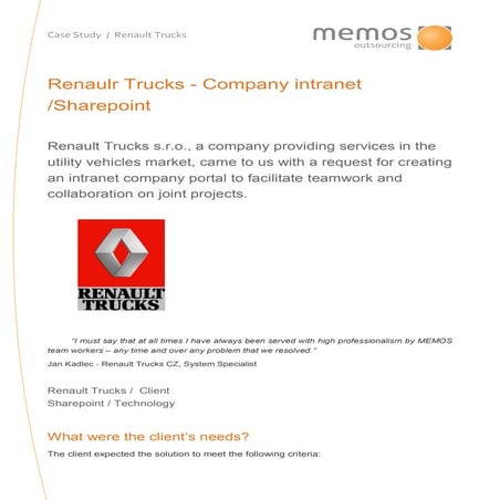 Memos Case Study Renault Trucks