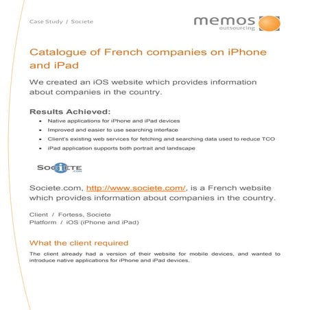 Memos Case Study Societe iPhone iPad