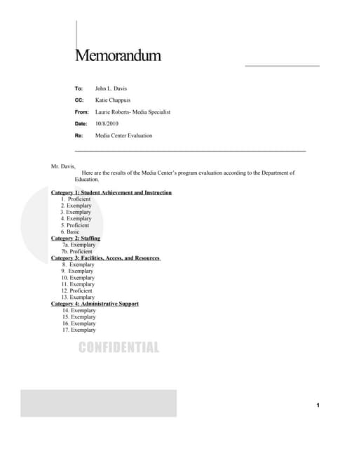 Memo to principal on evaluation